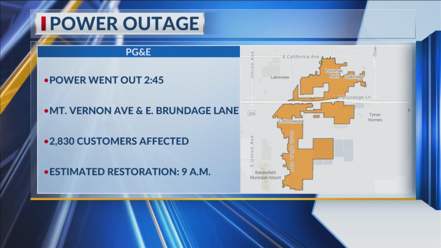 Power pole down in east Bakersfield Monday