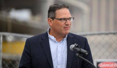 Dave Woodward, chair of the Oakland County Board of Commissioners, speaks during a press conference August 21, 2025 to update the public on the Downtown Pontiac Revitalization Project and to announce that 700 county employees are expected to relocate there there in 2027.