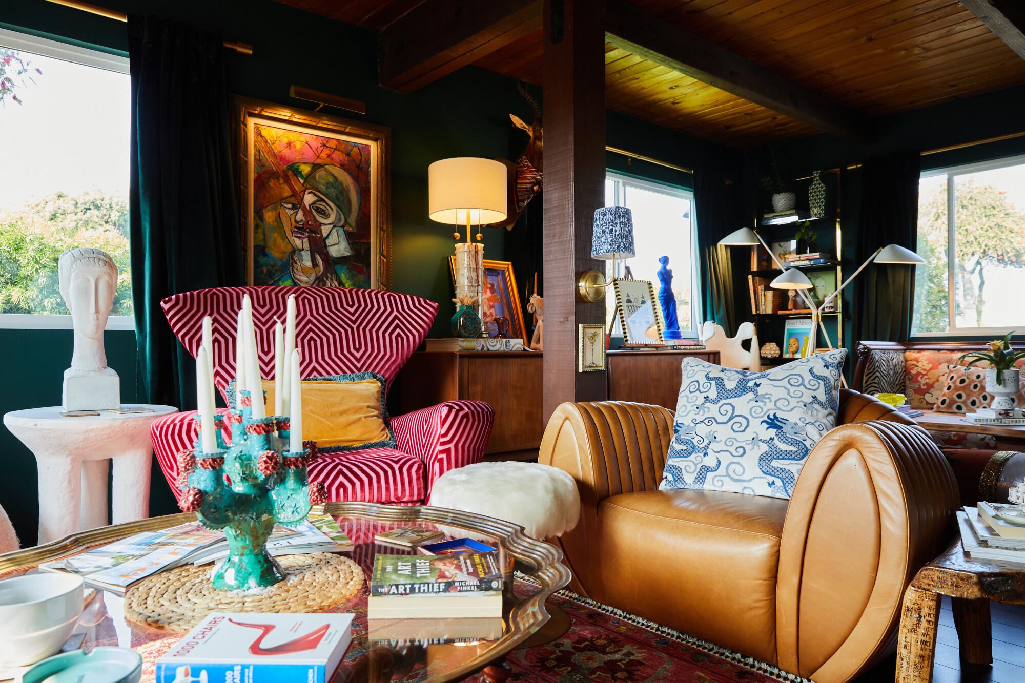 Meeshie Fahmy and Aaron Snyder's family room, a colorful and over the top maximalist dream.