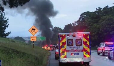 Tesla engulfed in flames shuts down part of I-280 in Daly City
