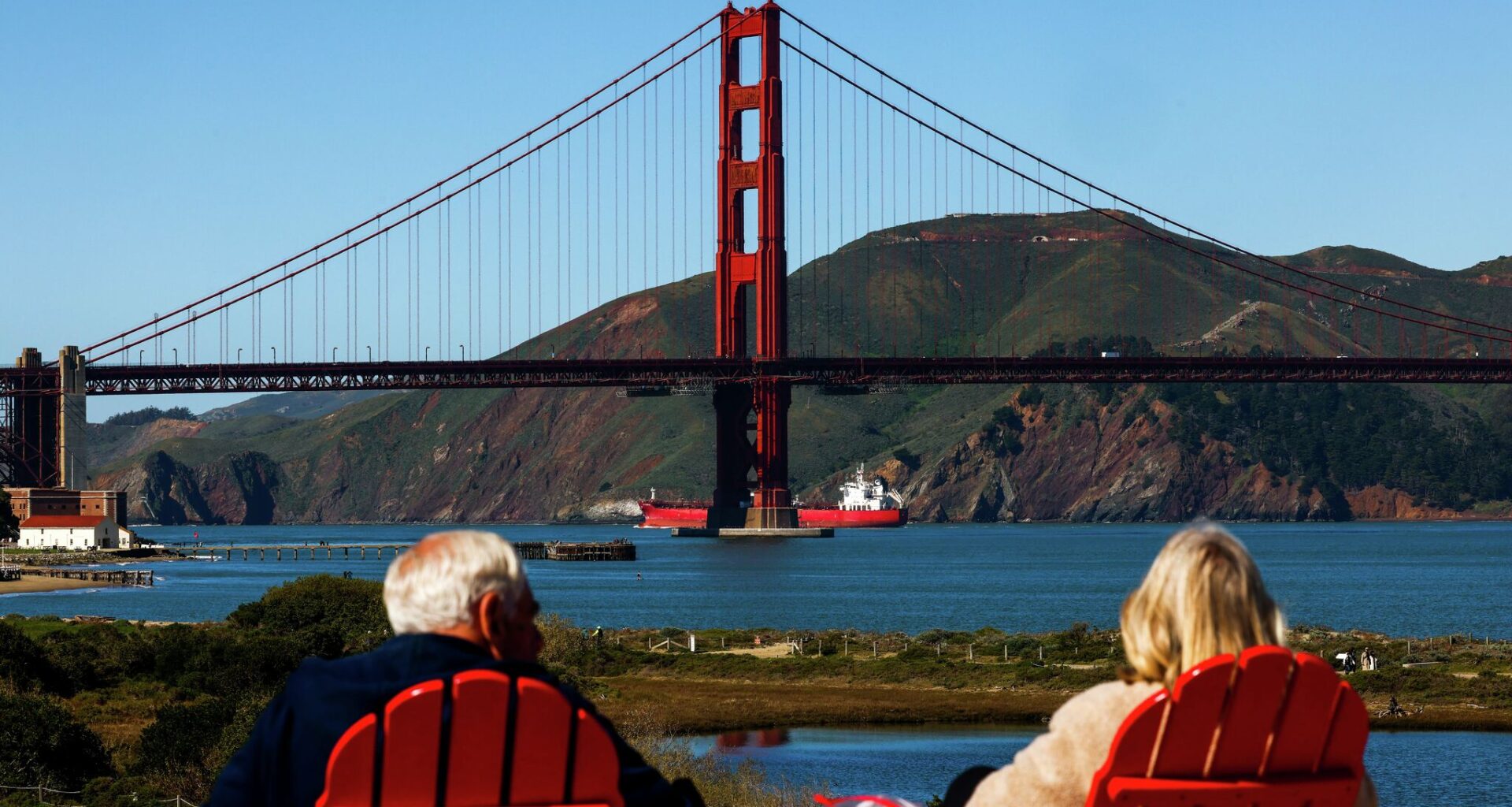The Golden Gate Bridge can be seen from The Presidio in San Francisco in 2025. Roger Stone, a Trump ally, is working with a Bay Area tribe for control of the park.