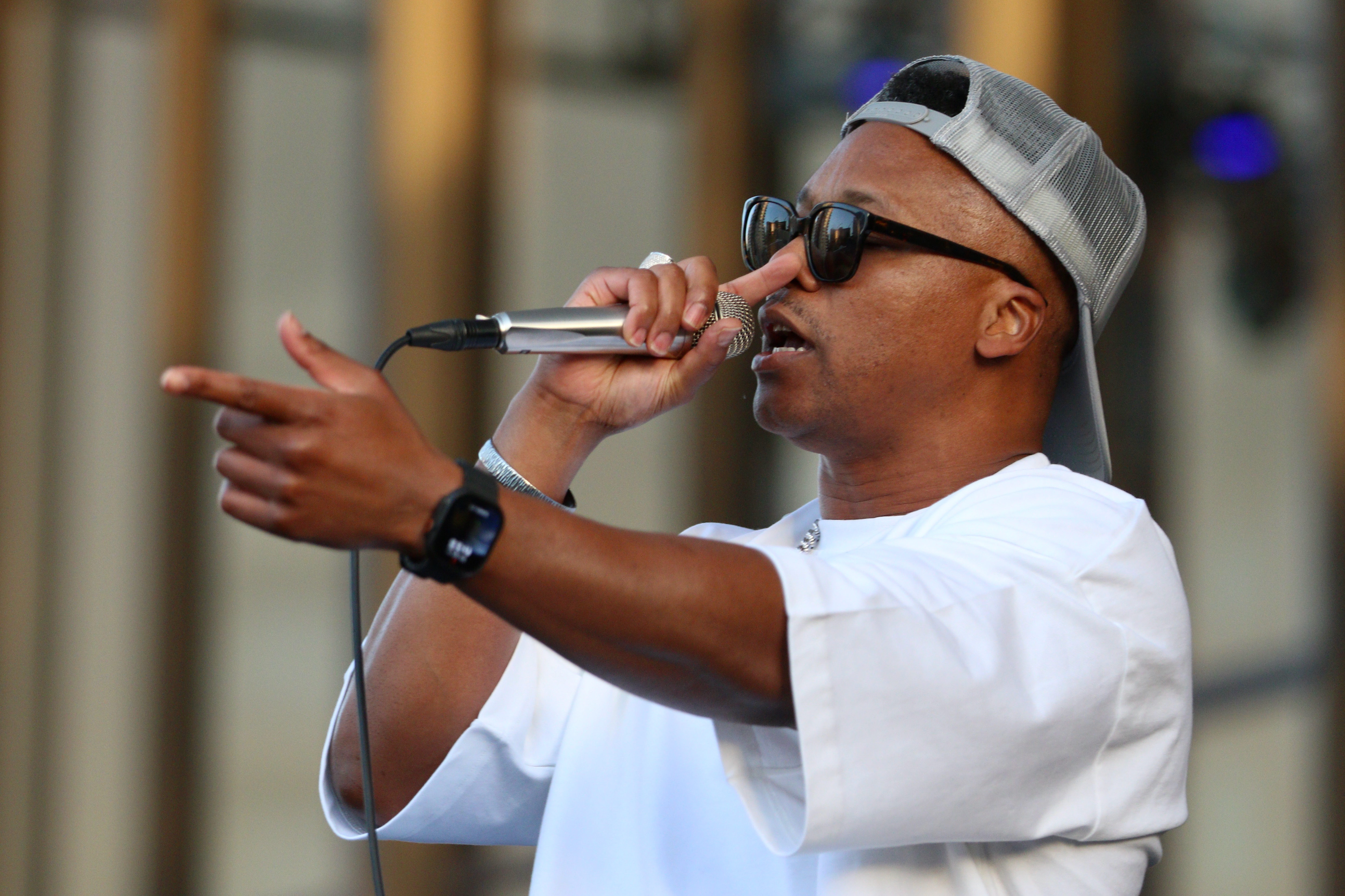 Rapper Lupe Fiasco performs at the Friday evening concert to...