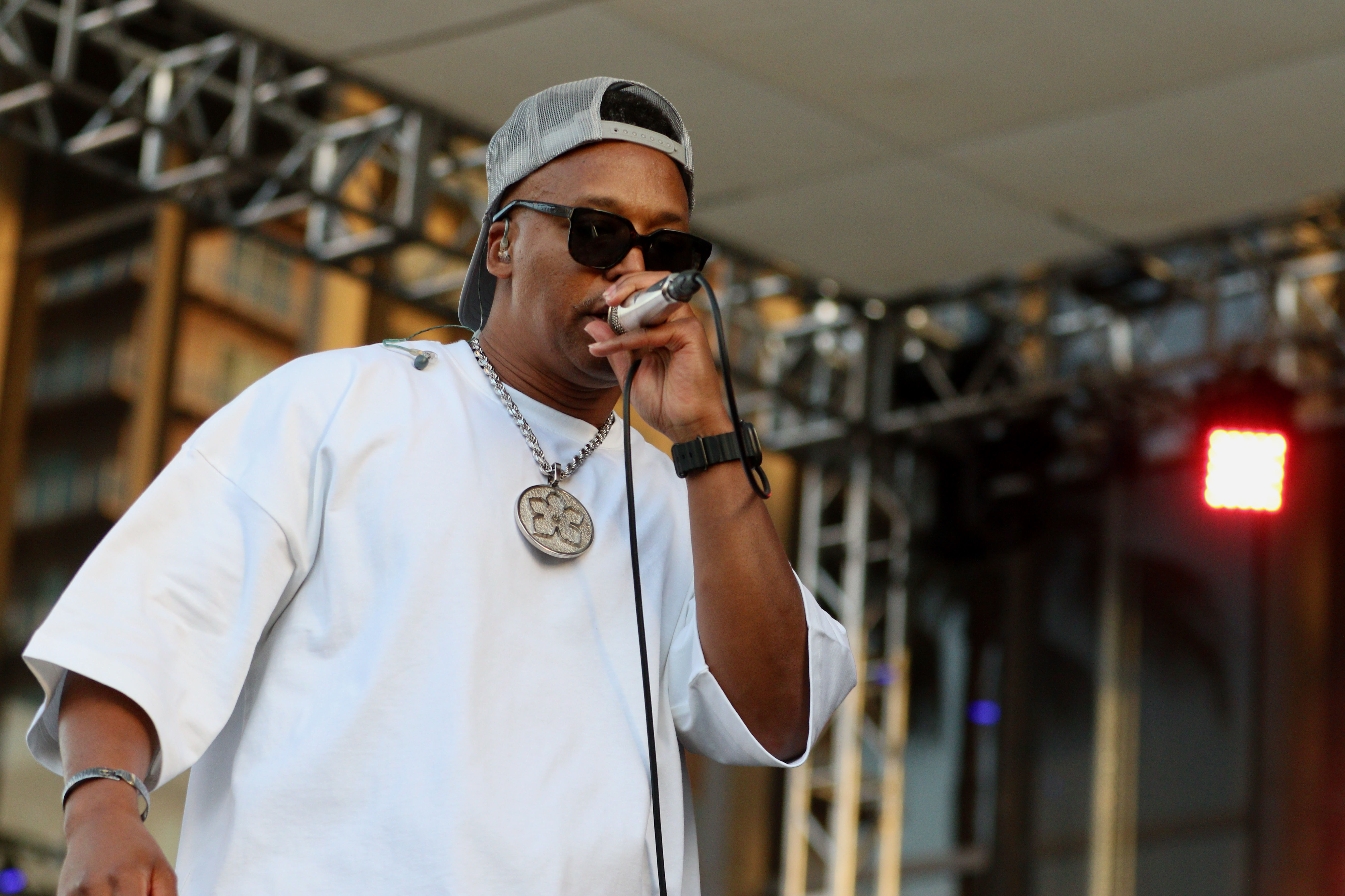 Rapper Lupe Fiasco performs at the Friday evening concert to...