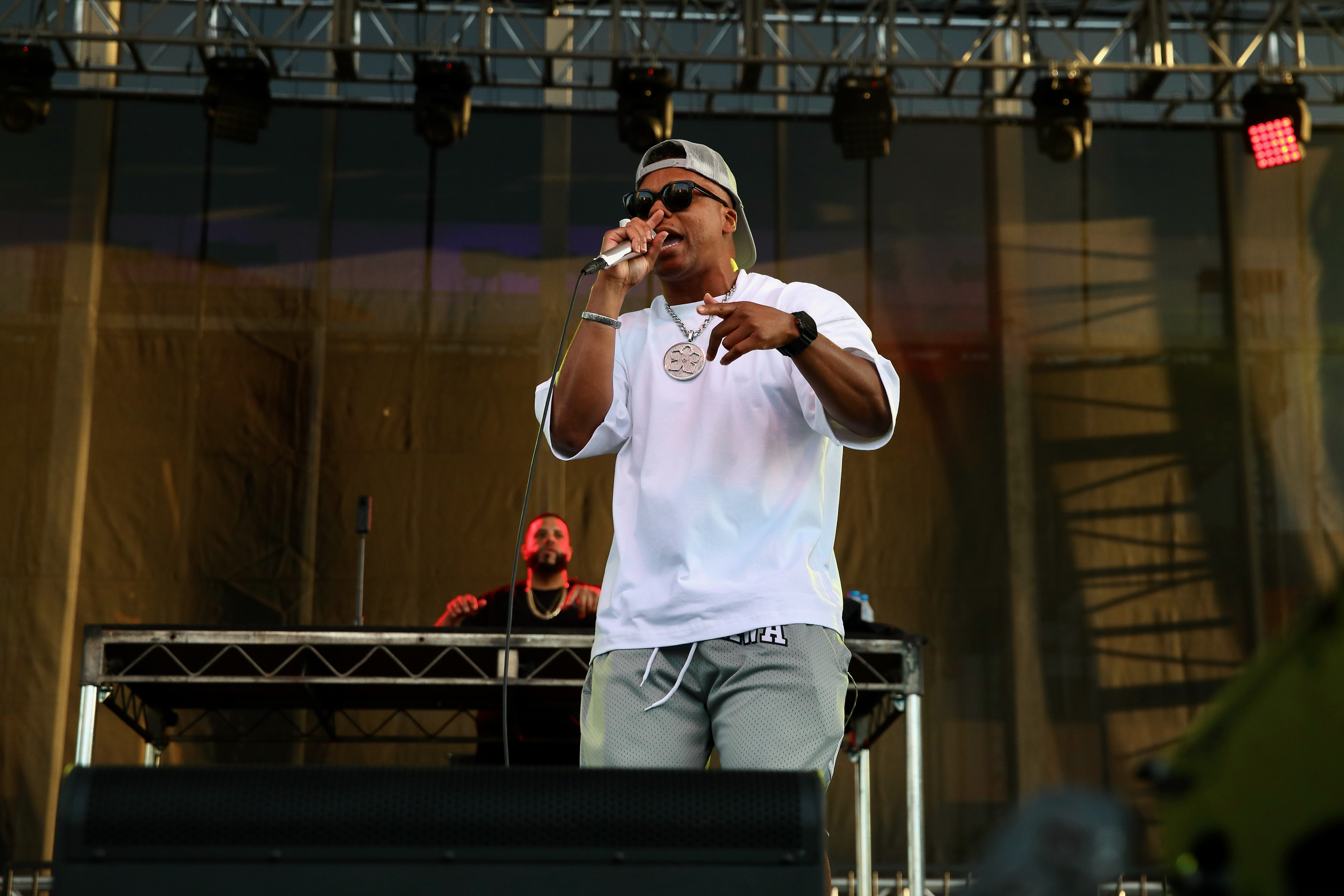 Rapper Lupe Fiasco performs at the Friday evening concert to...