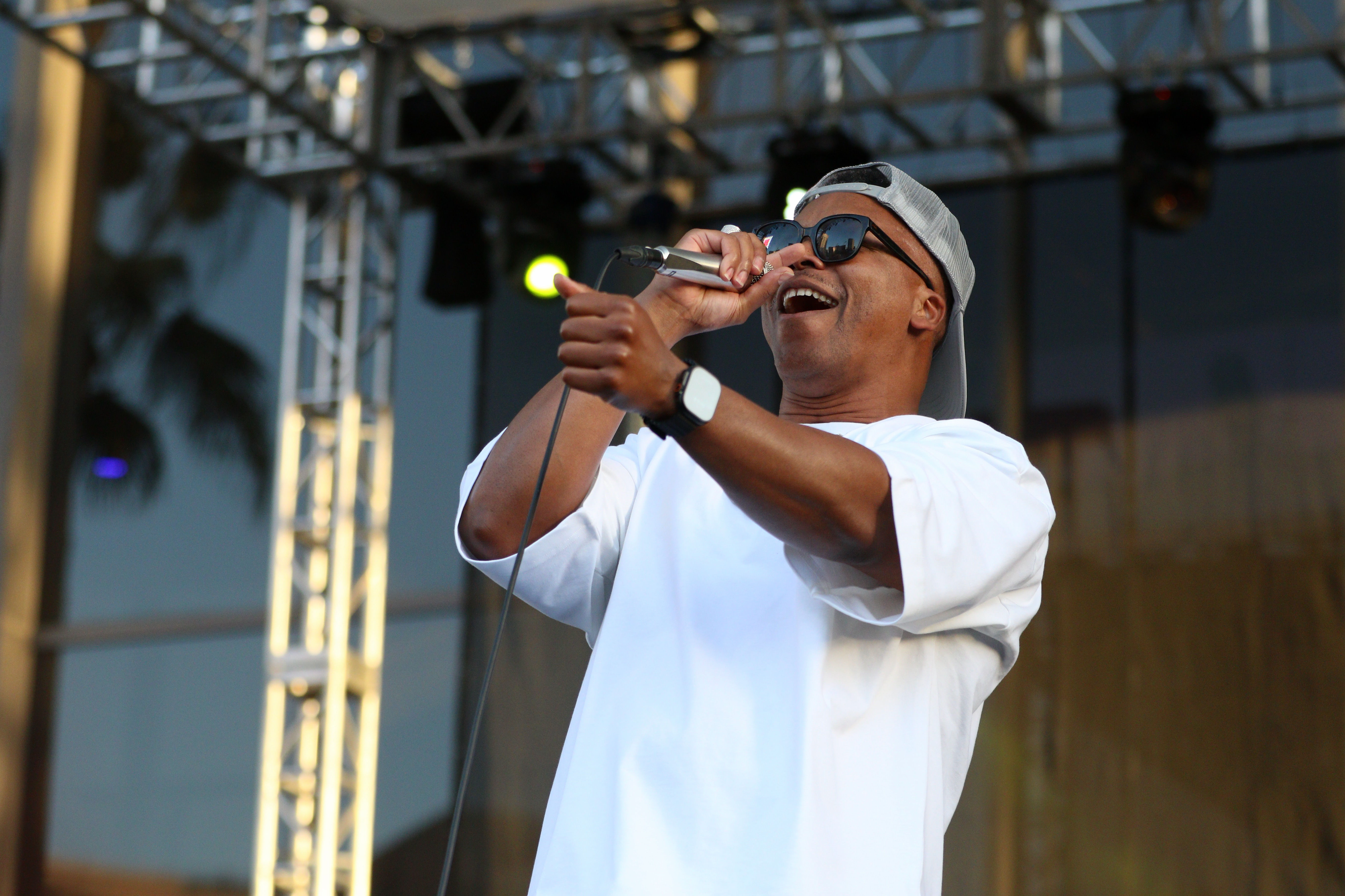 Rapper Lupe Fiasco performs at the Friday evening concert to...