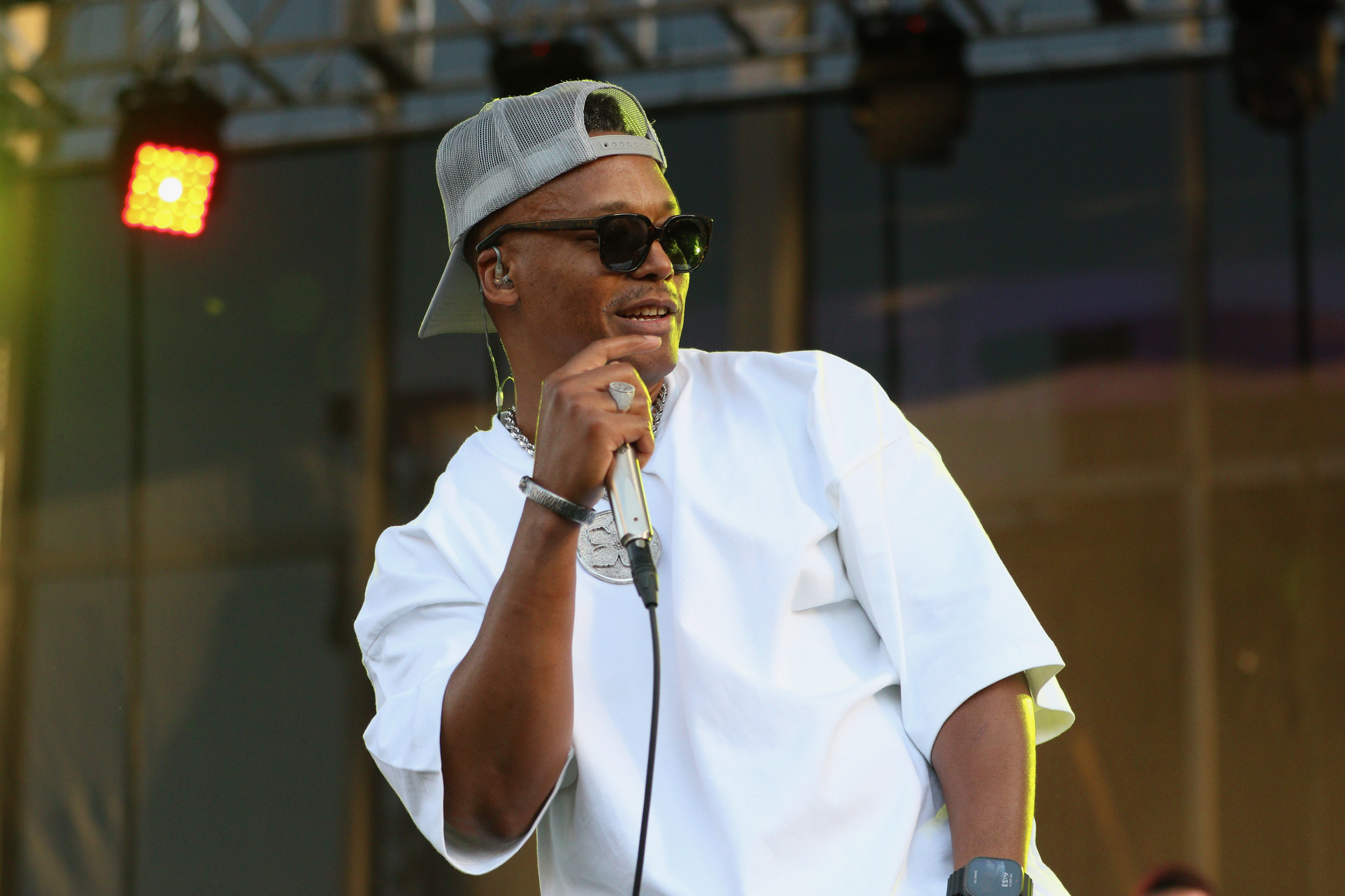 Rapper Lupe Fiasco performs at the Friday evening concert to...