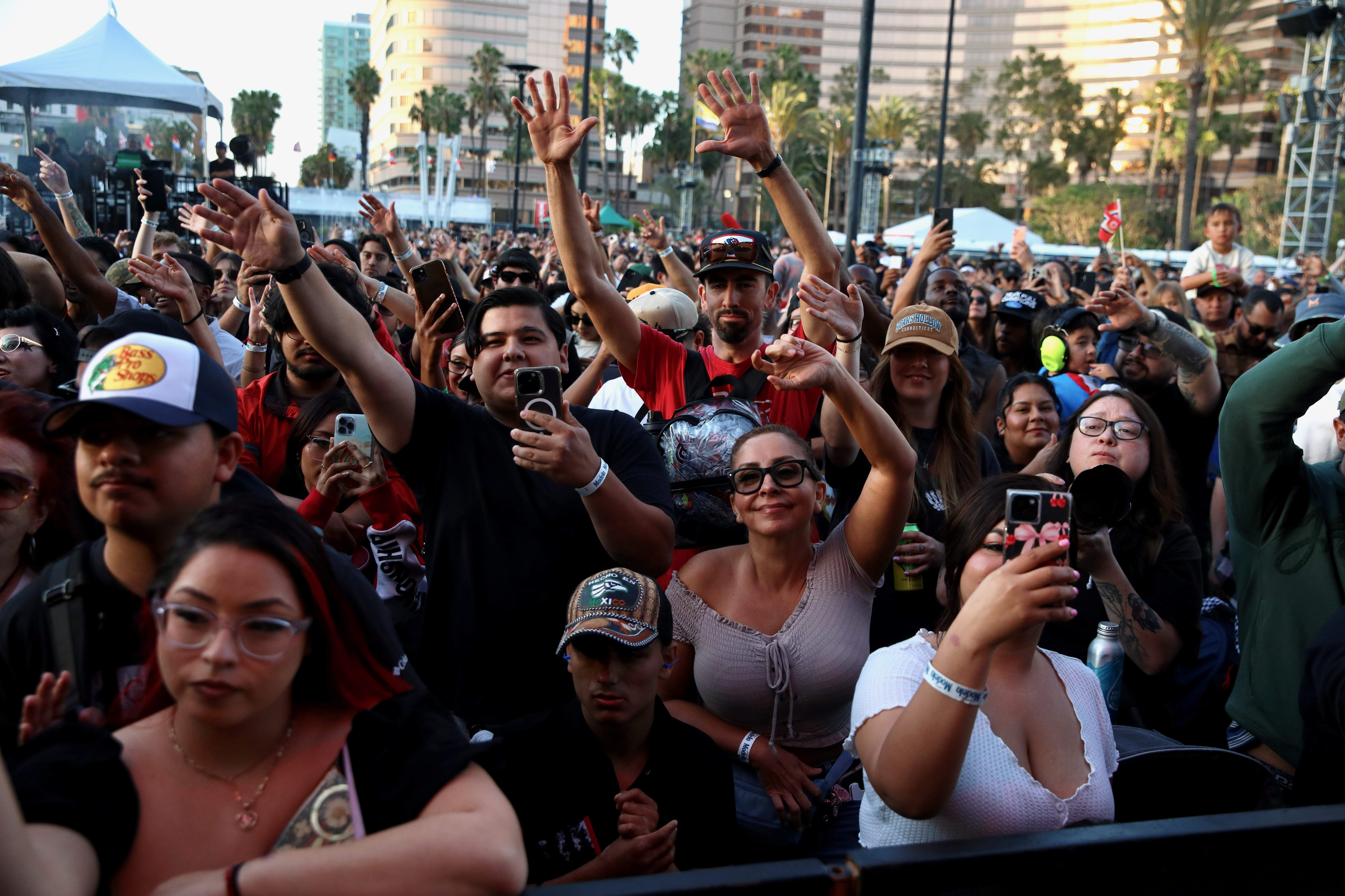 Fans of Lupe Fiasco fill Terrace Theatre Plaza at the...