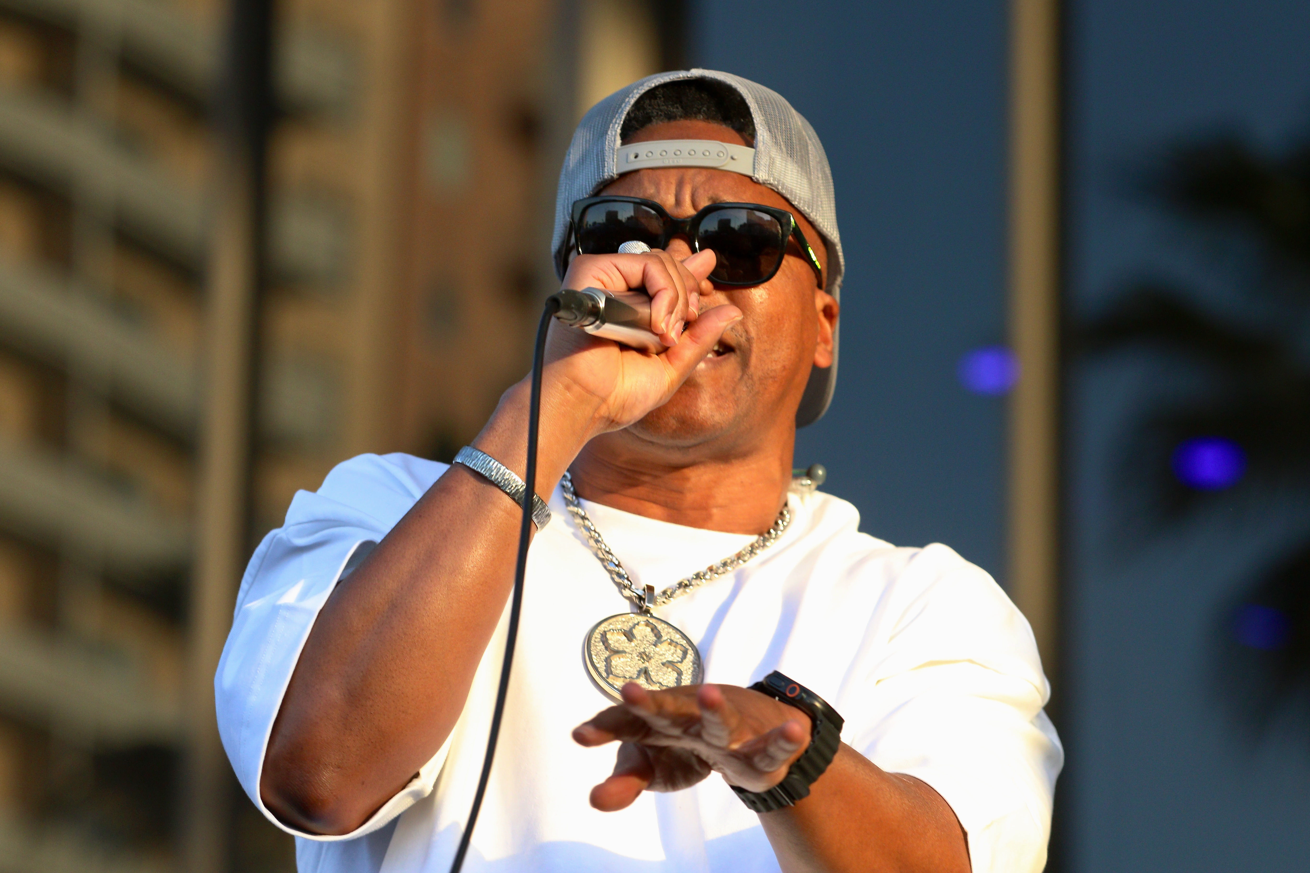 Rapper Lupe Fiasco performs at the Friday evening concert to...
