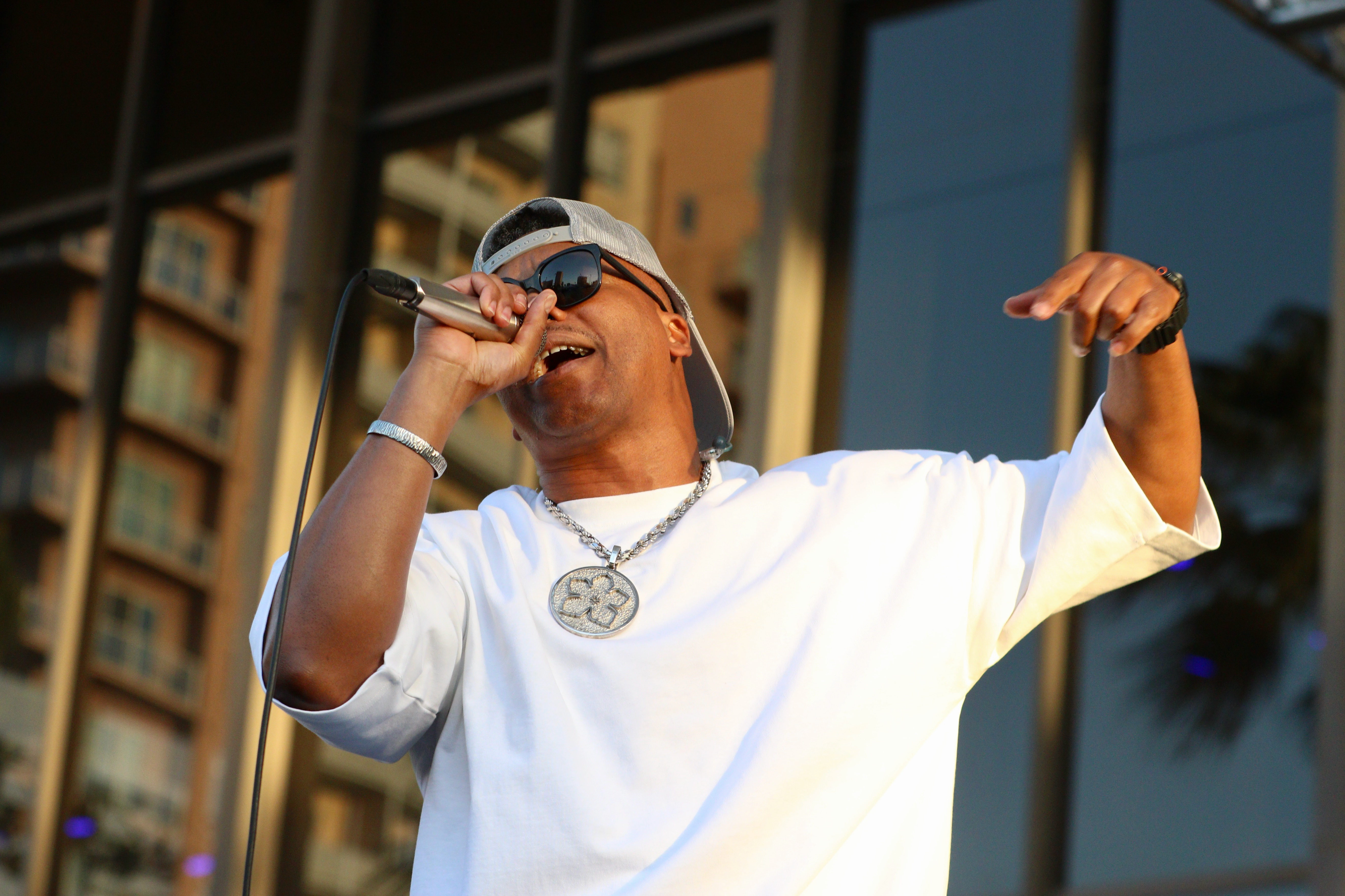 Rapper Lupe Fiasco performs at the Friday evening concert to...