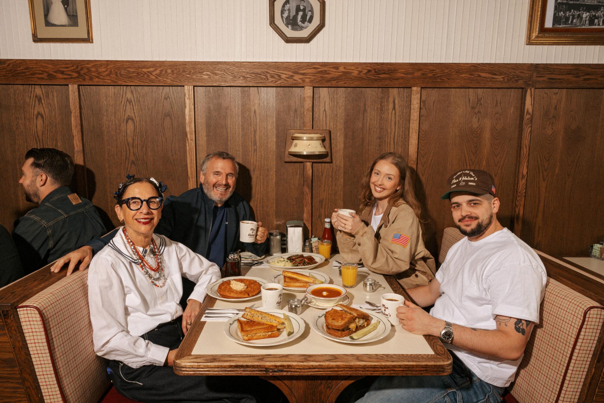 Chef Nancy Silverton, Phil Rosenthal, Lily Rosenthal Royal and Mason Royal at Max & Helen's in Larchmont in L.A.