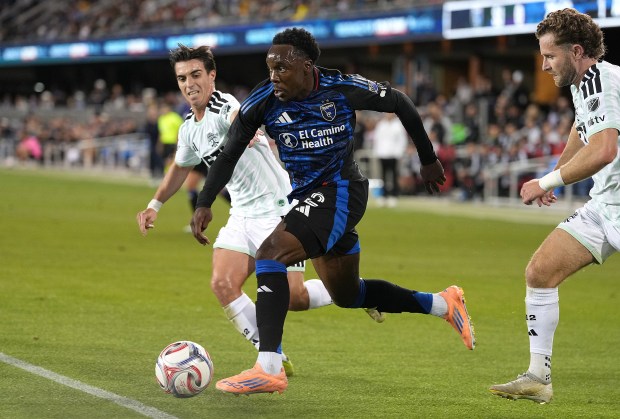 Jamar Ricketts #2 of the San Jose Earthquakes controls the ball against Austin FC during match at PayPal Park on April 22, 2026 in San Jose, California. (Photo by Thearon W. Henderson/Getty Images)