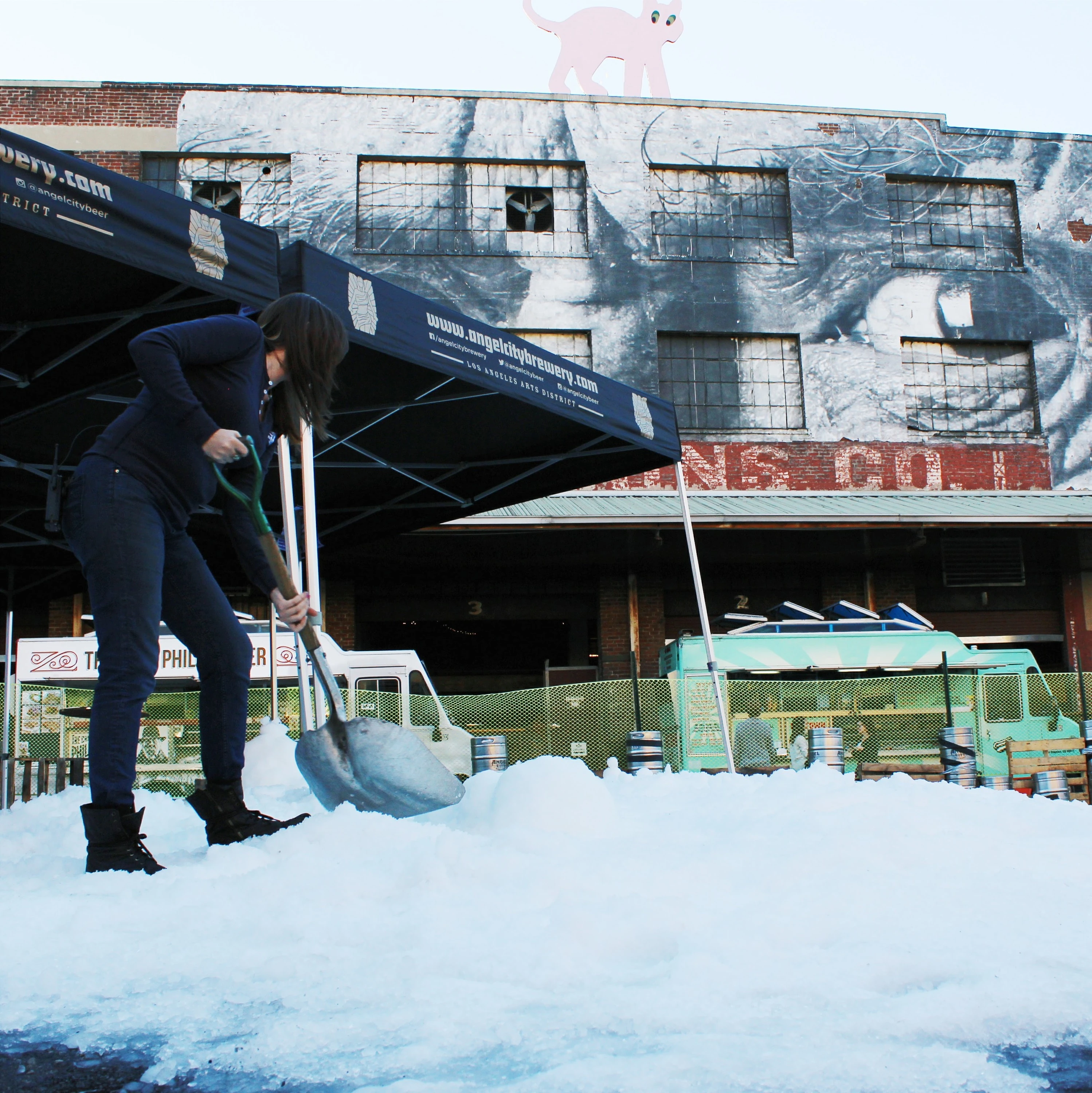 A snow day at Angel City Brewery in 2015