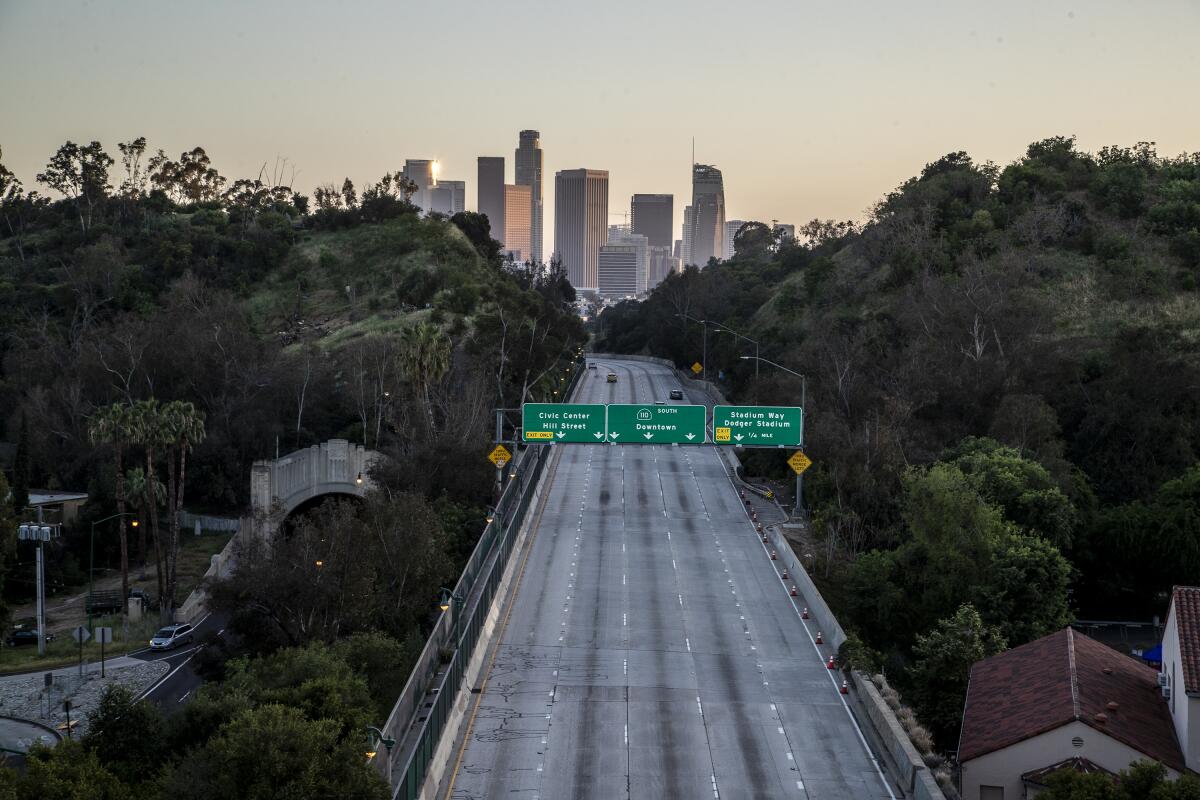 Looking southbound over the 110 freeway toward downtown.