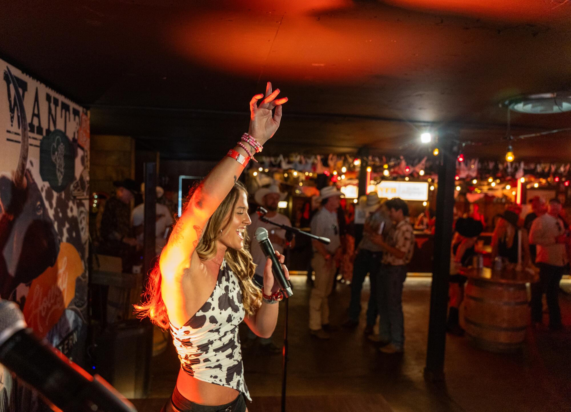 Woman singing karaoke