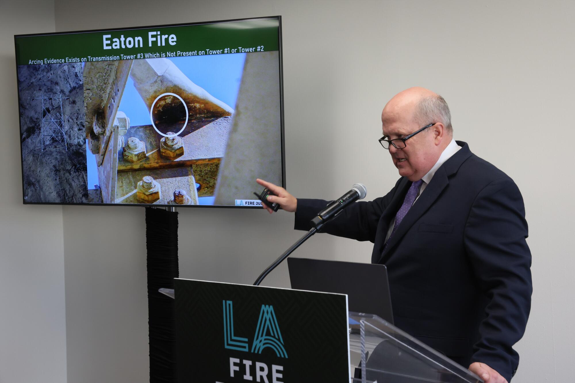 L.A. Fire Justice attorney Mikal Watts presents findings on the cause of the Eaton fire.
