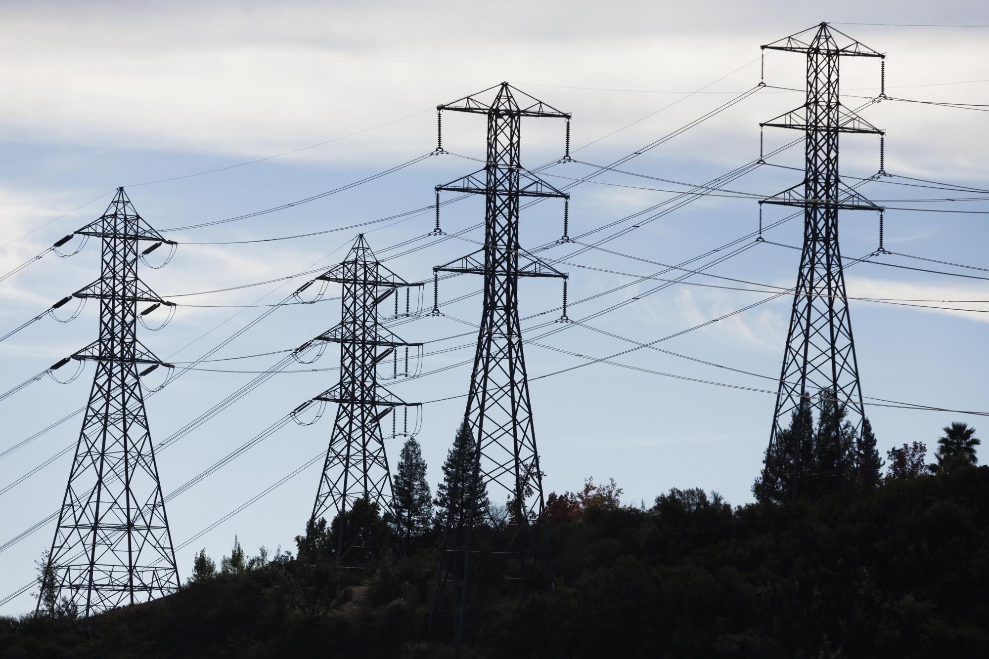 Power lines hang from towers carrying power from the Southern California Edison Gould Station.