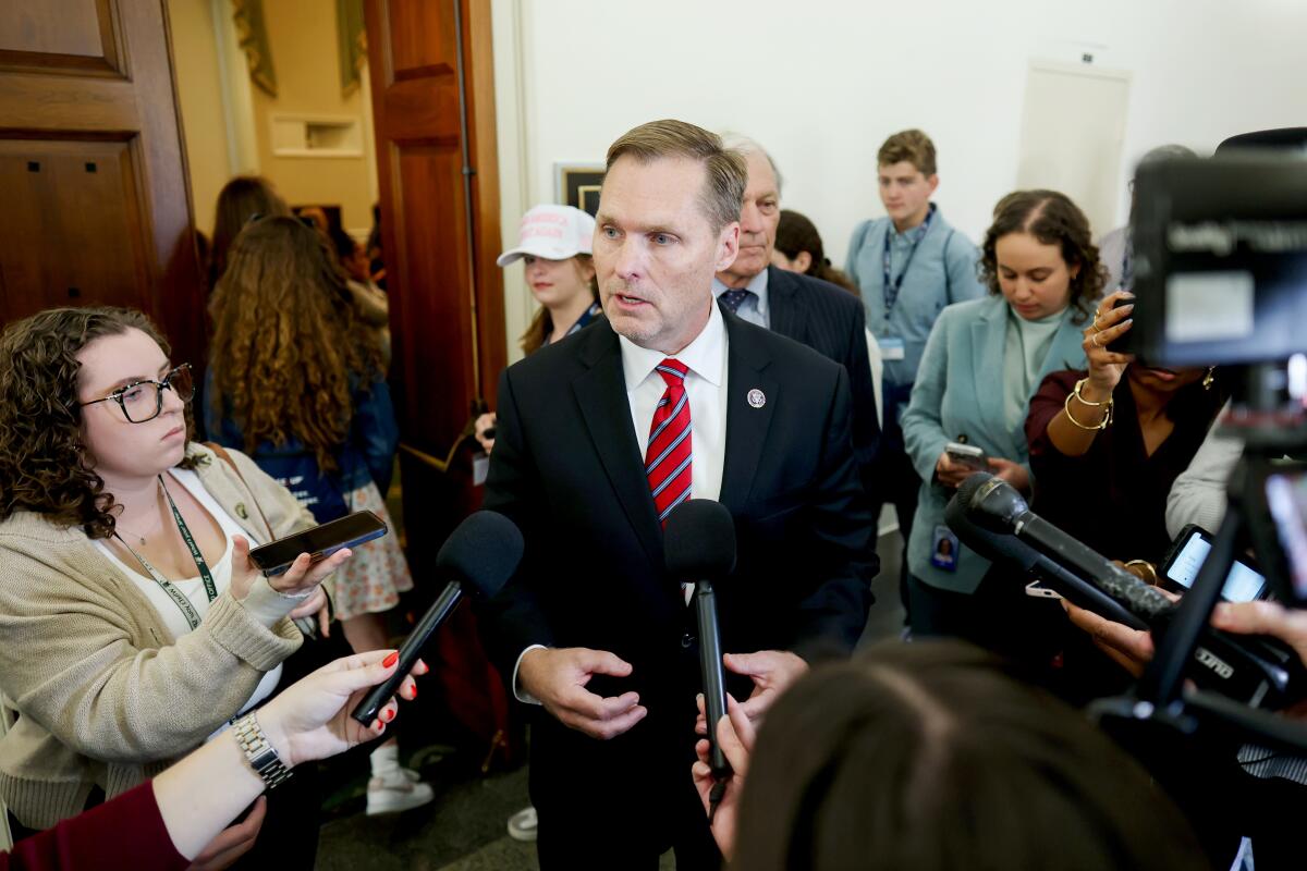 House Ethics Committee Chairman Michael Guest (R-MS) (R) and Ranking Member Mark DeSaulnier (D-CA) speak to reporters