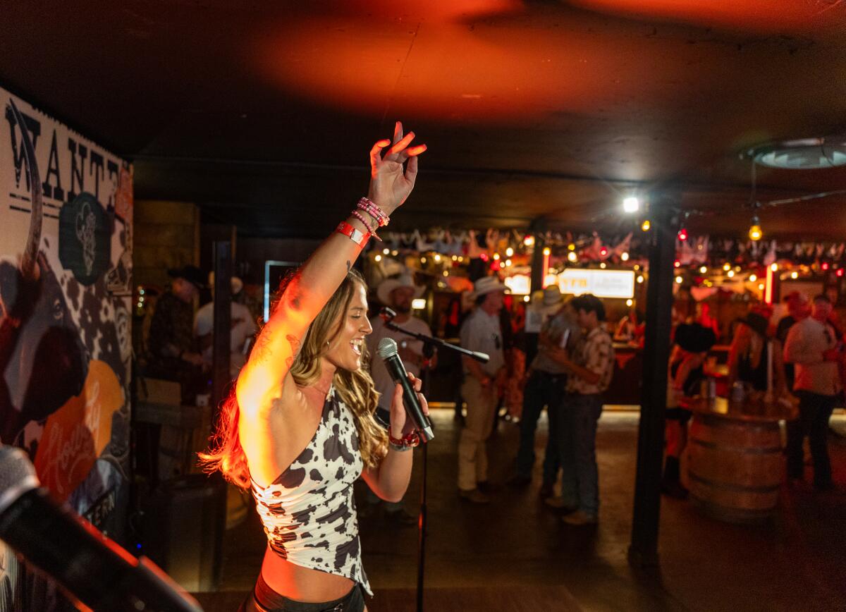 Woman singing karaoke
