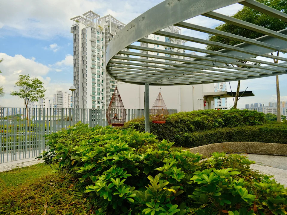 Outdoor roof garden at one of Singapore's public housing estates.
