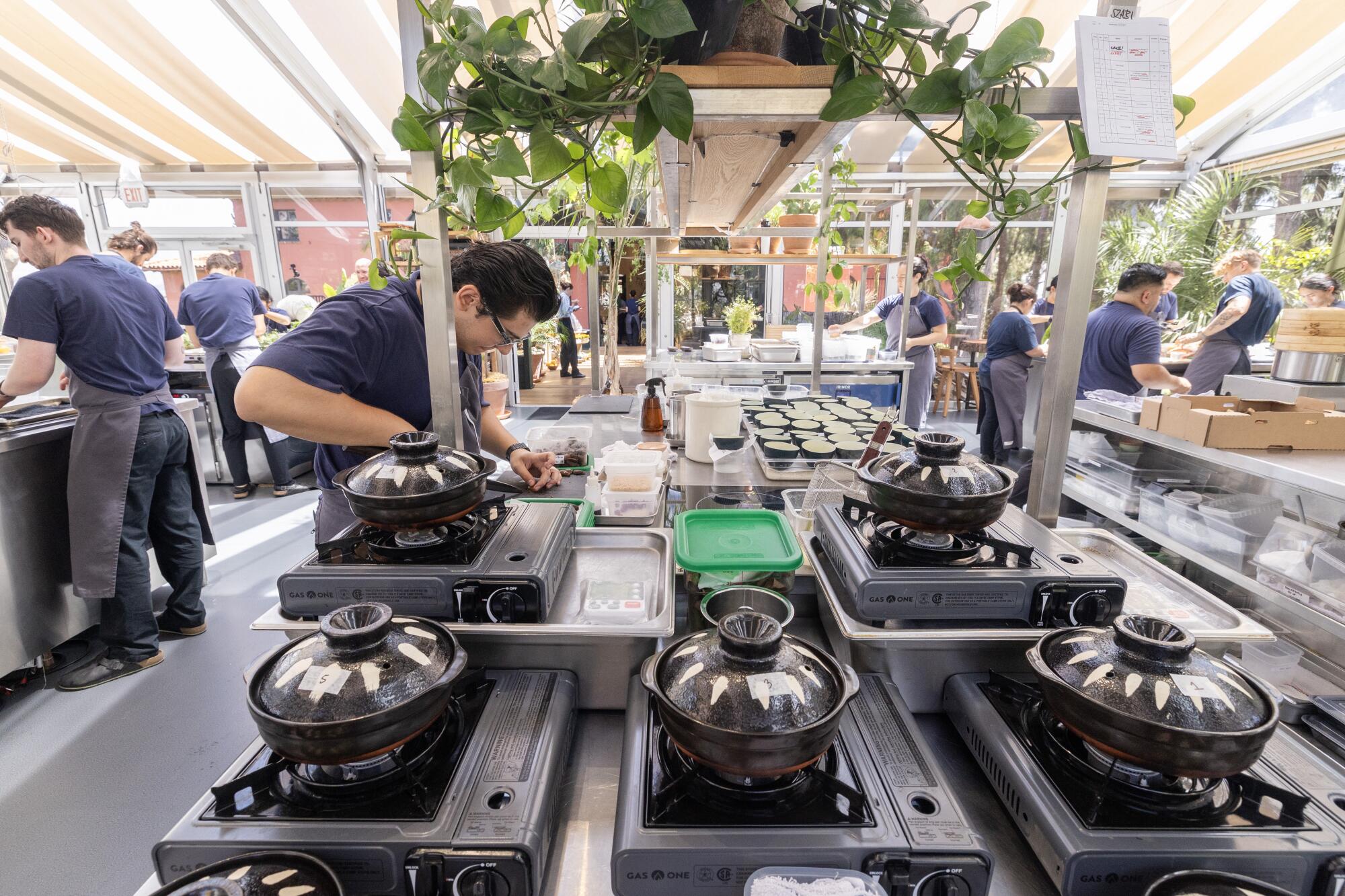 The Noma LA chefs inside the greenhouse kitchen at Silver Lake's Paramour Estate.