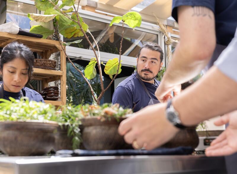 Chef Pablo Soto oversees lunch service at Noma on Wednesday, April 22, 2026.