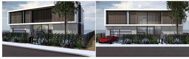 A rendering presented to the La Jolla Development Permit Review Committee shows plans for a home at 5386 Calumet Ave. in Bird Rock. (Screenshot by Ashley Mackin-Solomon)