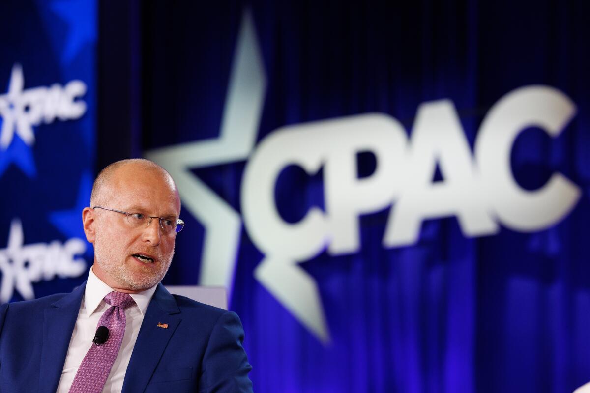 Brendan Carr, commissioner at the FCC, speaks during CPAC