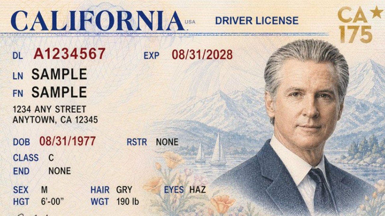 Newsom mocks Trump's special passport with parody driver's license