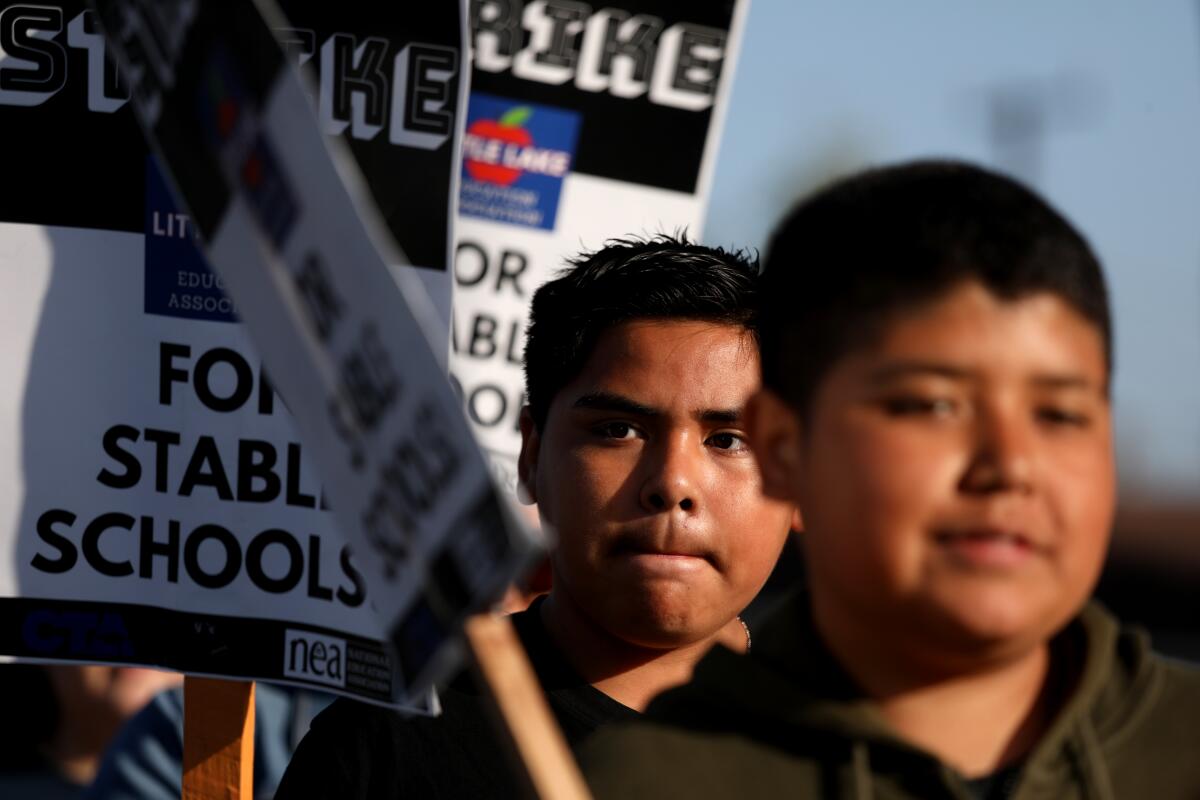 Students join striking teachers.