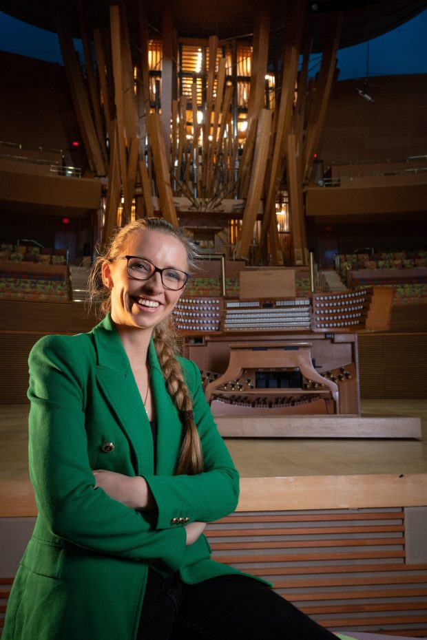Organist Anna Lapwood at the Disney Concert Hall in Los Angeles, CA on Monday, April 27, 2026. Lapwood will showcase the hall's massive 6,134-pipe organ in a recital on May 3. (Photo by David Crane, Los Angeles Daily News/SCNG)