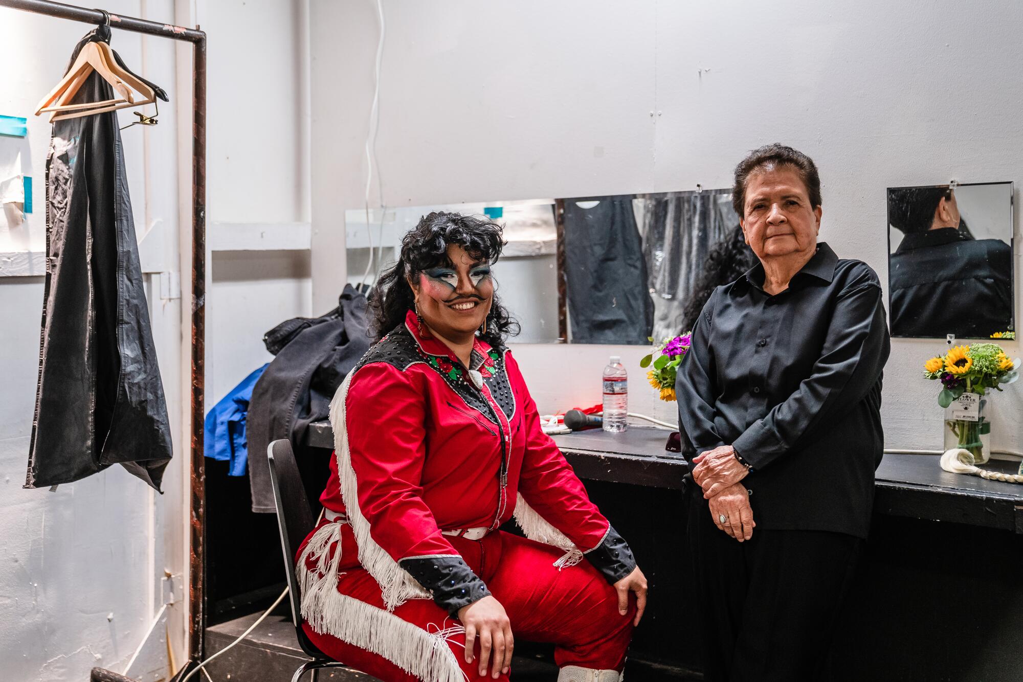 Manny Oakley (left) and El Dana (right) backstage before performing at the Barnsdall Gallery Theatre