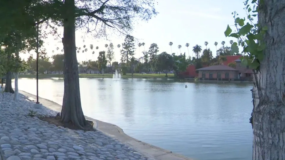 The lake at Lincoln Park in the Lincoln Heights neighborhood of Los Angeles. (KTLA)