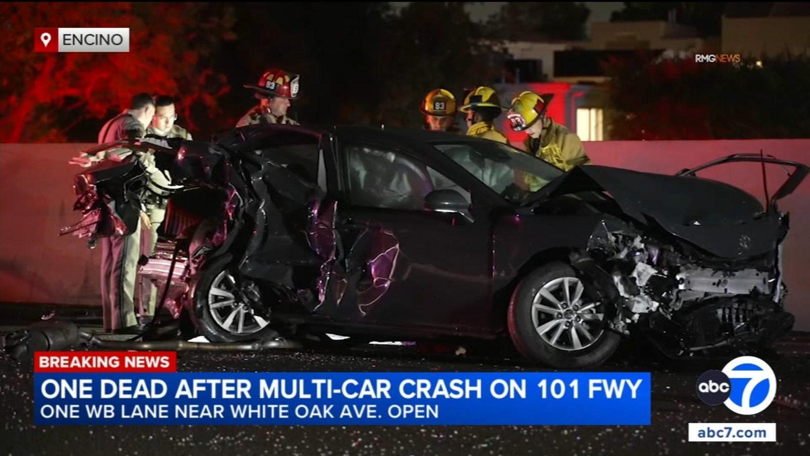 1 killed in multi-vehicle crash on 101 Freeway in Encino; several lanes closed