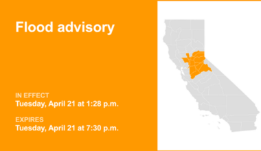 Flood advisory affecting Northern California until Tuesday evening due to thunderstorms