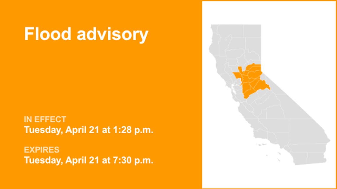 Flood advisory affecting Northern California until Tuesday evening due to thunderstorms