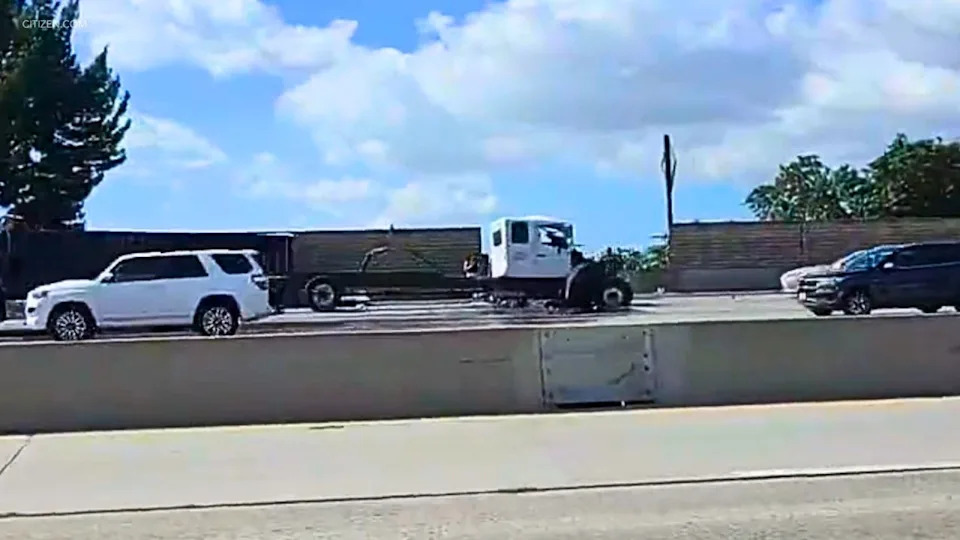 Semi into wall on 91 Freeway in Long Beach