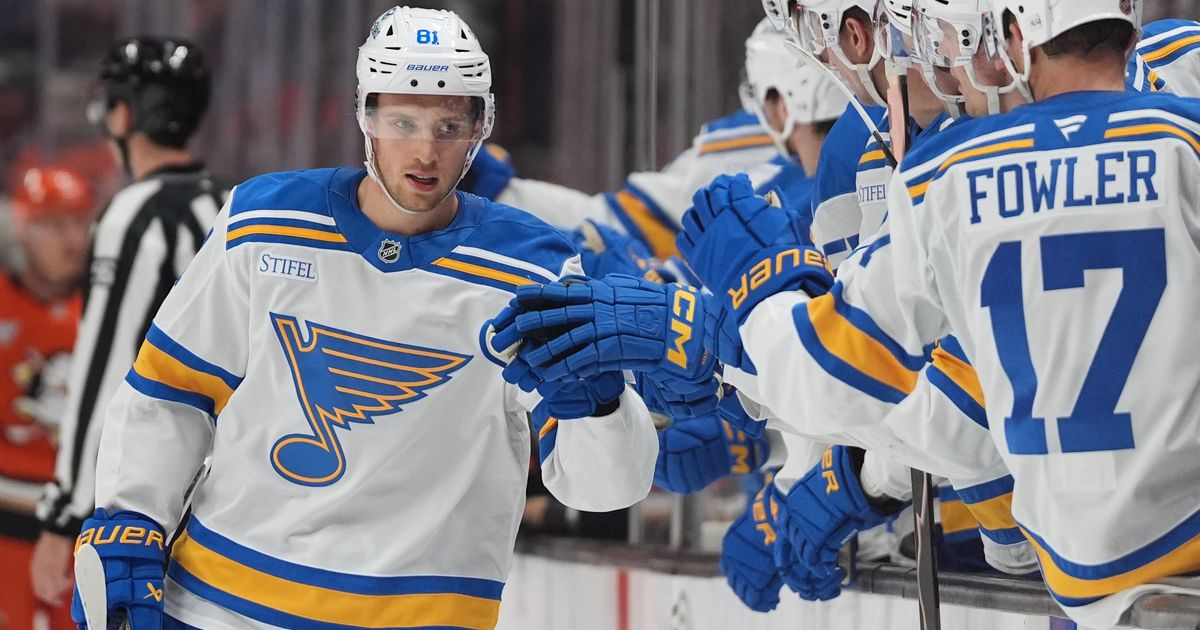 Dylan Holloway's two goals help Blues keep slim playoff hopes alive with 6-2 win over Ducks :: WRAL.com