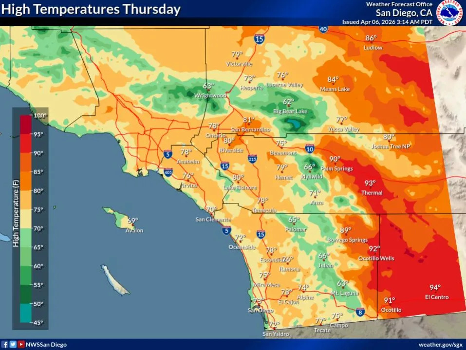 A cooling trend begins on Thursday though highs will still be a few degrees above normal (National Weather Service) 

