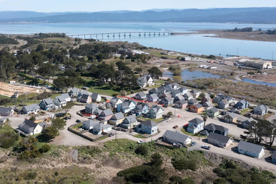 The town of Samoa sits feet away from a proposed terminal for the assembly of offshore wind turbines in Humboldt Bay.