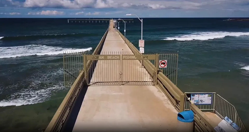 Ocean Beach Pier in San Diego during the COVID-19 pandemic. (Drone 5)