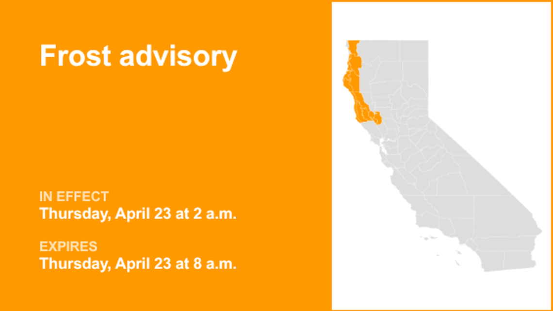UPDATE: Frost advisory for Northern California for Thursday, says the NWS