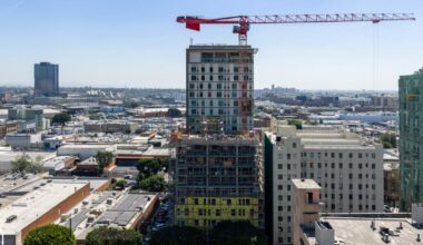 12-story supportive housing complex rising at 554 S. San Pedro St. in DTLA