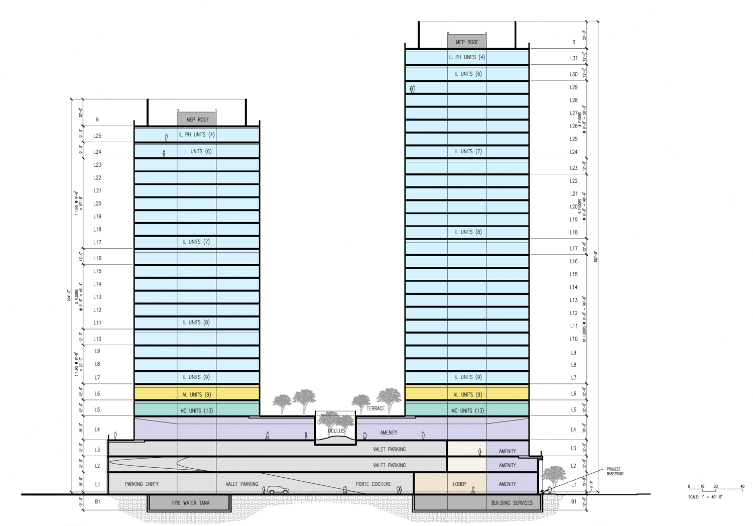 5727 College Avenue vertical cross-section, illustration by Solomon Cordwell Buenz