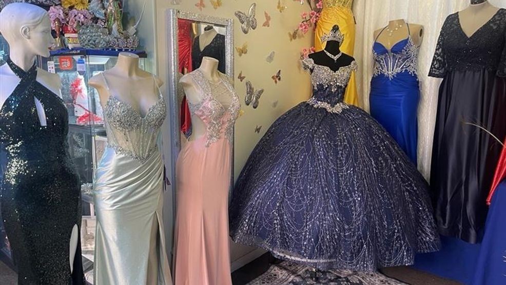 Variety of prom dresses available for purchase at Yanes Boutique and Tailoring PHOTO: KBAK/KBFX{p}{/p}