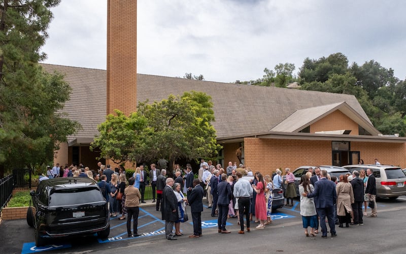 Latter-day Saints in Pacific Palisades, California, attend the April 12, 2026, rededication service of the church meetinghouse that was renovated following the January 2025 California wildfires.