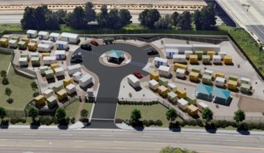 star style layout of sleeping cabins, looks like a campsite