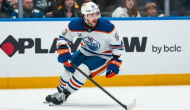Edmonton Oilers forward Isaac Howard (53) skates against the Vancouver Canucks in the third period at Rogers Arena.