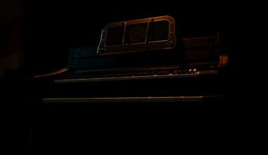 An extreme close-up photograph of the intricate, vintage keys and controls of a Hammond B3 organ, bathed in dramatic high-contrast lighting that highlights the instrument