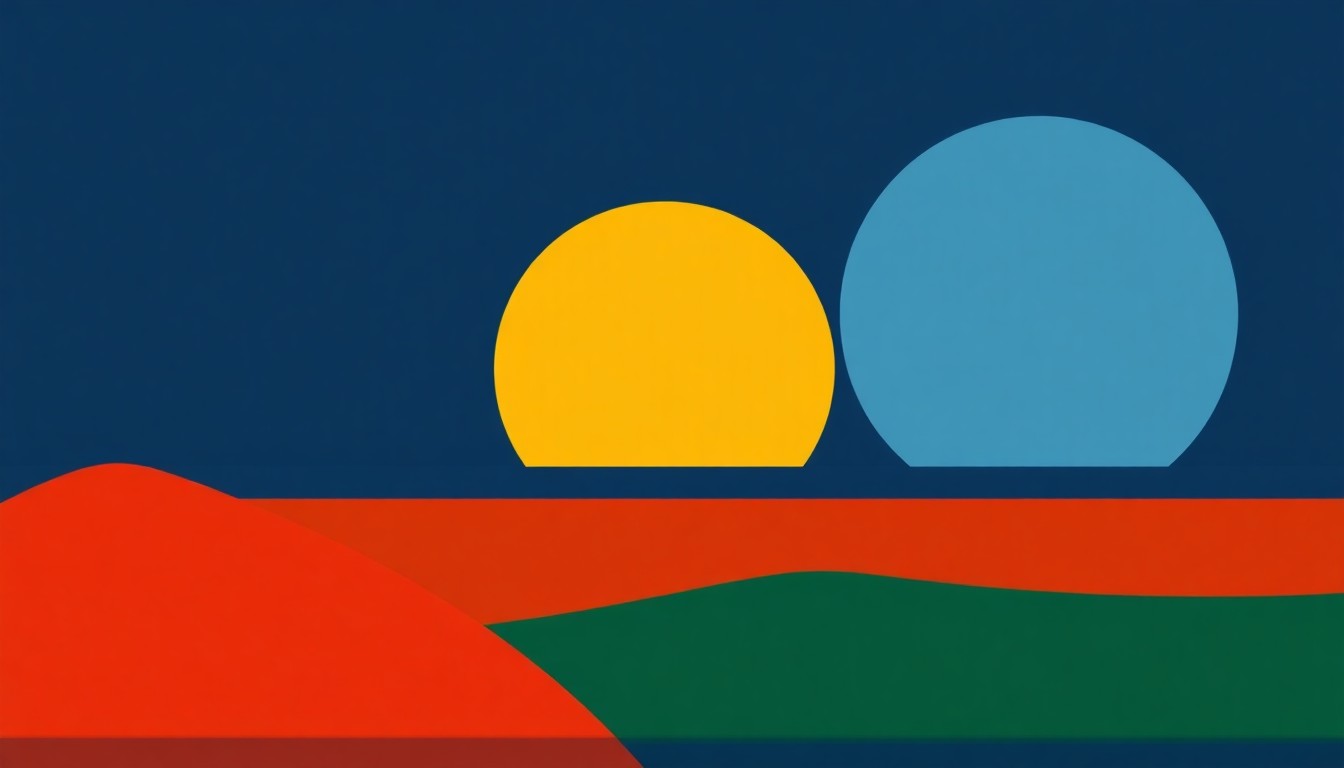 A geometric abstract illustration using bold shapes and primary colors to conceptually represent the rising cost of fertilizer, a key input for California