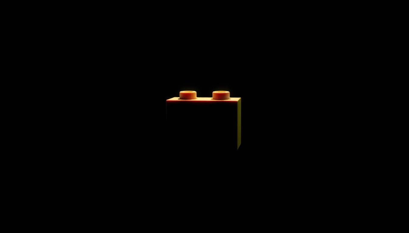 An extreme close-up photograph of a single Lego brick reflecting a bright white light, conceptually illustrating the recovery of stolen goods in a high-profile law enforcement operation.